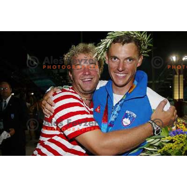 Gasper vincec and Vasilij Zbogar of Slovenia who won bronze Olympic medal in laser class in sailing during summer Olympic games in Athens on August 22,2004, Greece 