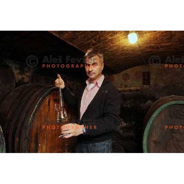 Winemaker Leon Gjerkes in his cellar in village of Fiksinci, Rogasevci, Prekmurje, Slovenia on May 1, 2011 