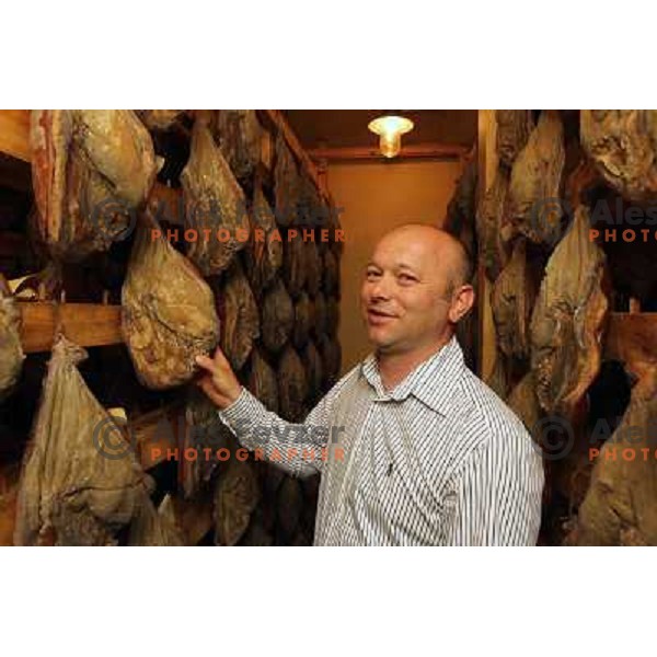 Janko Kodila, maker of authentic Prekmurje Ham in his shop in Markisavci near Murska Sobota, Slovenia on May 2, 2011 