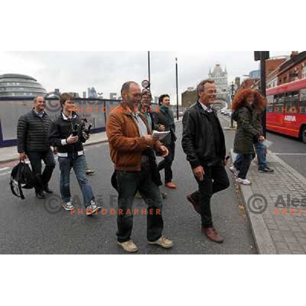 Ezio Trinchero, Dario Princic, Benjamin Zidarich, Boris Novak walking to Tentazzioni restaurant after last day of Natural Wine Fair at Borough Market in London, UK on May 16, 2011 