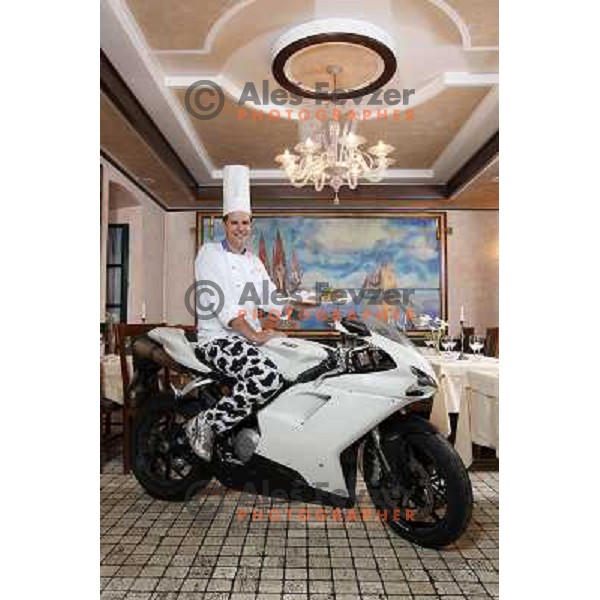 Tomaz Bevcic, young chef of Villa Andor restaurant and Casino in Ankaran, Slovenia makes classy dishes for his quests and enjoys riding his Ducati motor bike in his free time 