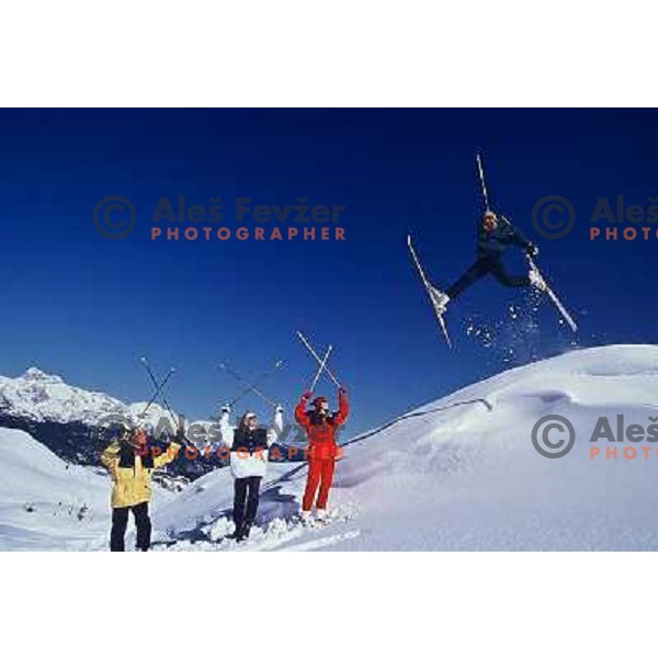 Skiing at Vogel with Mt. Triglav in backgroud