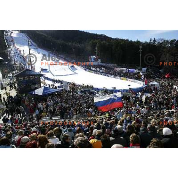 Finish area at World Cup Golden Fox skiing race in Maribor 2005