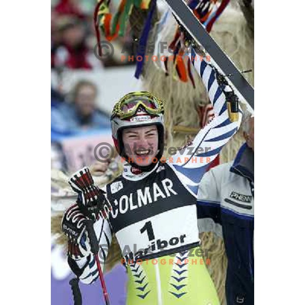 Tina Maze from Slovenia winning home World cupo giant slalom race in Maribor 2005