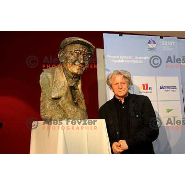 Sculptor with Stanko Bloudek Statue which was presented to public after OKS General Assembly in hotel Union, Ljubljana, Slovenia on June 23, 2011 