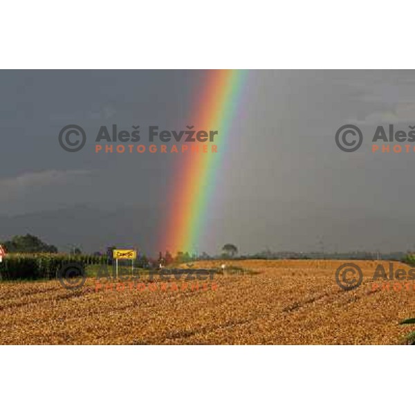 Rainbow over village of Zapoge near Vodice, Slovenia on July15,2011 