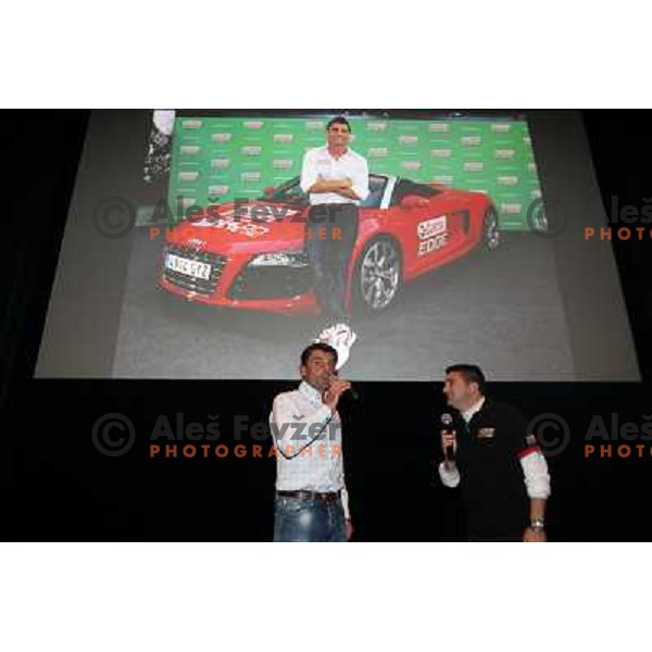 Saso Udovic and Urban Laurencic during presentation of Cristiano Ronaldo movie "Tested to the limit" sponsored by Castrol which was first time shown to Slovenian public in Kino Dvor, Ljubljana on October 25, 2011 