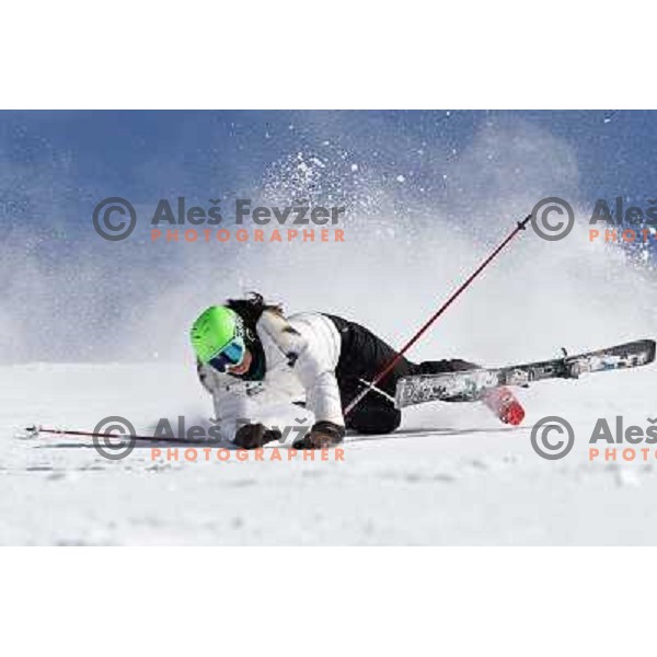 Ana Kobal longtime member of Slovenia alpine skiing team and Olympian at Torino 2006 Winter Games chrashing during freeride skiing at Krvavec Ski resort, Slovenia. She escaped without any injury thanks to her fitness. 