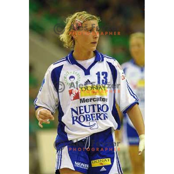 Deja Doler in action during first match of the EHF Women\'s Champions league 2000-2001 Final between AK Viborg (DEN) and Krim Neutro Roberts (SLO) played in Aarhus Arena, Denmark on May 5, 2001. Match ended draw 22:22