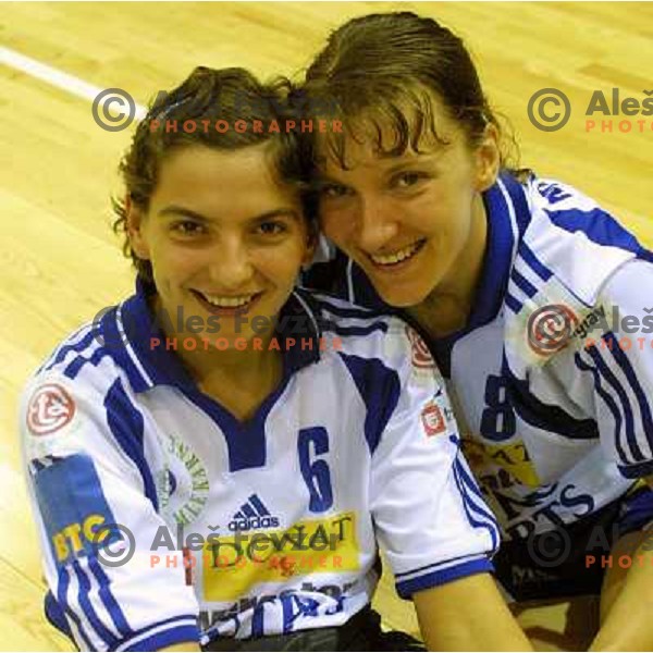 Mihaela Ciora and Matuszewska Agnieszka Beata during first match of the EHF Women\'s Champions league 2000-2001 Final between AK Viborg (DEN) and Krim Neutro Roberts (SLO) played in Aarhus Arena, Denmark on May 5, 2001. Match ended draw 22:22