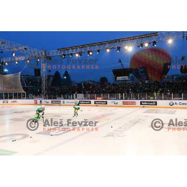 Action during Icefest 2013 open-air hockey match played on Joze Plecnik Bezigrad stadion in Ljubljana, Slovenia on January 6th, 2013 