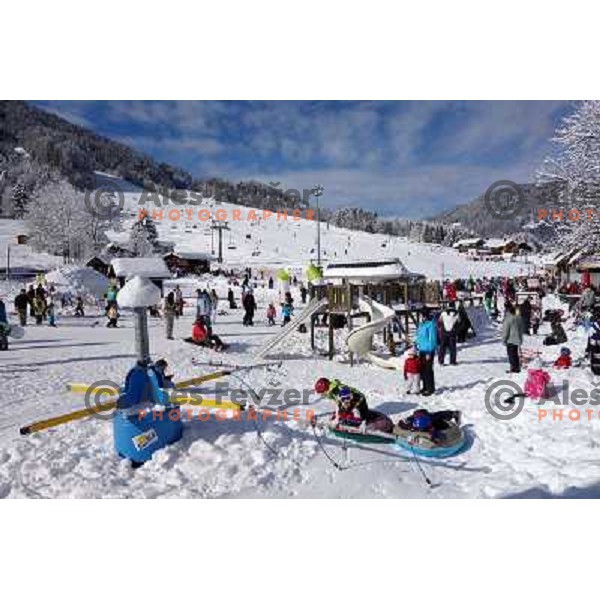 Kranjska gora ski resort in beautiful winter day on February 7, 2013 
