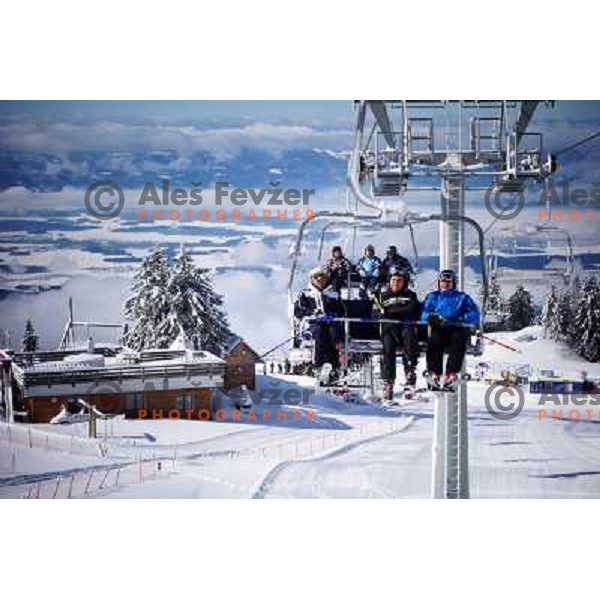 Fresh powder on Krvavec Ski resort ( 1450 meters - 1971 meters) with 30 km of groomed tracks in early spring, Cerklje na Gorenjskem on March 19 ,2013 