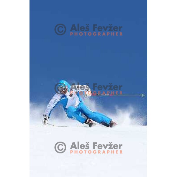 Sandi Murovec, UPS demonstrator skiing at Krvavec Ski resort ( 1450 meters - 1971 meters) with 30 km of groomed tracks in early spring, Cerklje na Gorenjskem on March 22 ,2013 