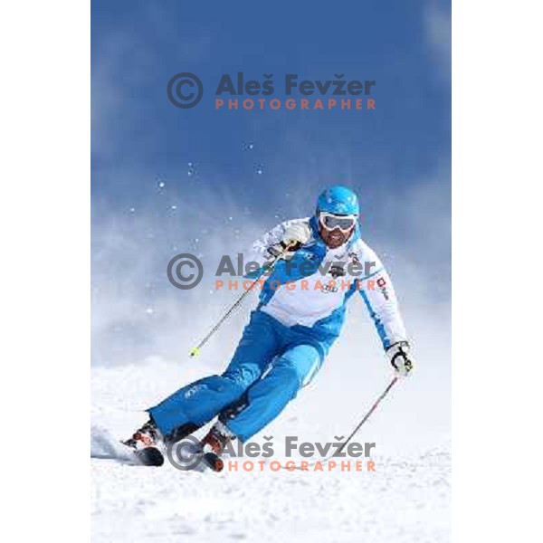 Sandi Murovec, UPS demonstrator skiing at Krvavec Ski resort ( 1450 meters - 1971 meters) with 30 km of groomed tracks in early spring, Cerklje na Gorenjskem on March 22 ,2013 