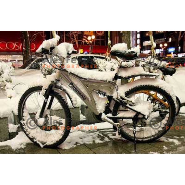Mountain bike covered with snow in Sapporo, Japan