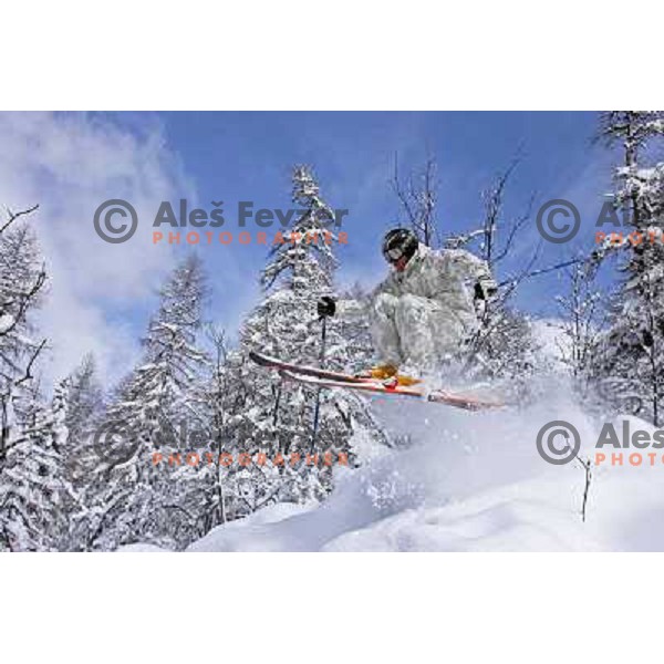 Skiing in fresh powder at Krvavec Ski Resort, Slovenia. Photo by Ales Fevzer