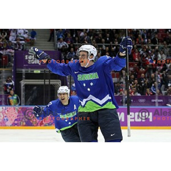 Jan Urbas of Slovenia in action during Preliminary round match Slovakia-Slovenia at Bolshoy Ice Dome, Sochi 2014 Winter Olympic games, Russia on February 15, 2014