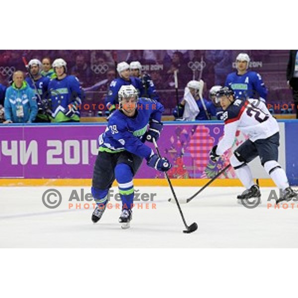 Jan Mursak of Slovenia in action during Preliminary round match Slovakia-Slovenia in Bolshoy Ice Dome, Sochi 2014 Winter Olympic games, Russia on February 15, 2014