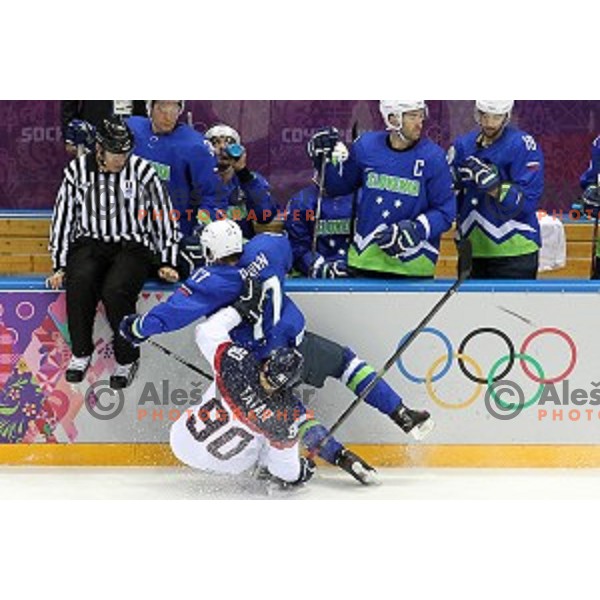 Ziga Pavlin of Slovenia in action during Preliminary round match Slovakia-Slovenia in Bolshoy Ice Dome, Sochi 2014 Winter Olympic games, Russia on February 15, 2014