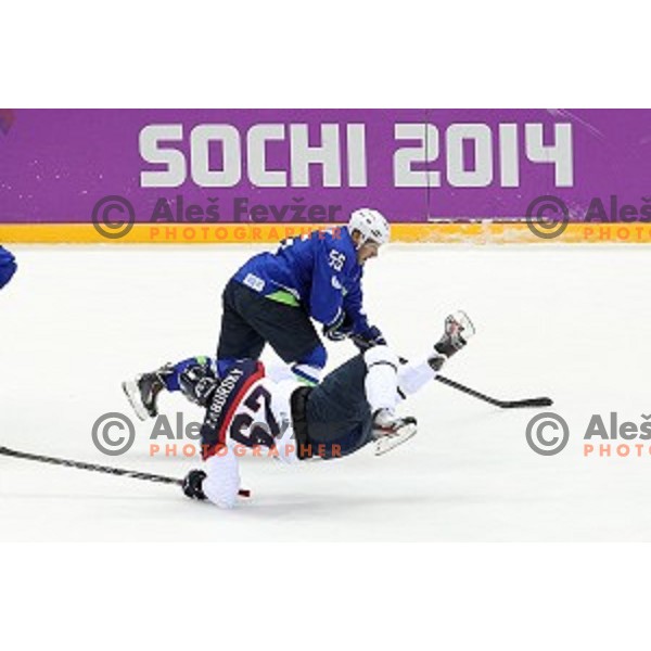 Robert Sabolic of Slovenia in action during Preliminary round match Slovakia-Slovenia in Bolshoy Ice Dome, Sochi 2014 Winter Olympic games, Russia on February 15, 2014
