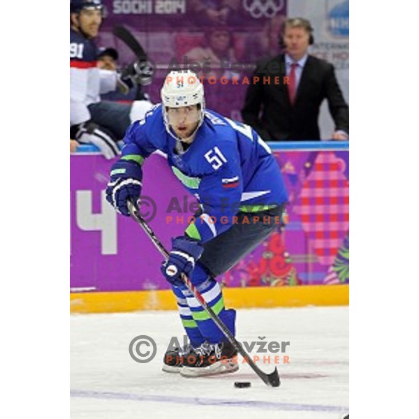 Mitja Robar of Slovenia in action during Preliminary round match Slovakia-Slovenia in Bolshoy Ice Dome, Sochi 2014 Winter Olympic games, Russia on February 15, 2014