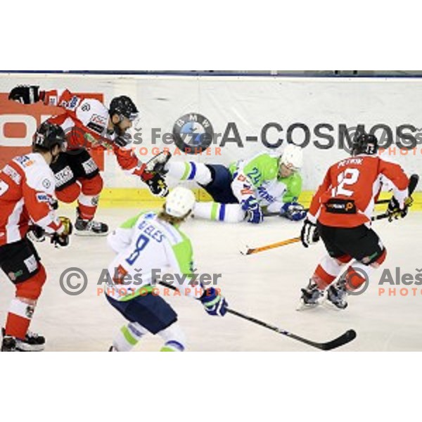 of Slovenia in action during friendly ice-hockey match between Slovenia-Austria in Tivoli Hall, Ljubljana, Slovenia on April 19, 2015