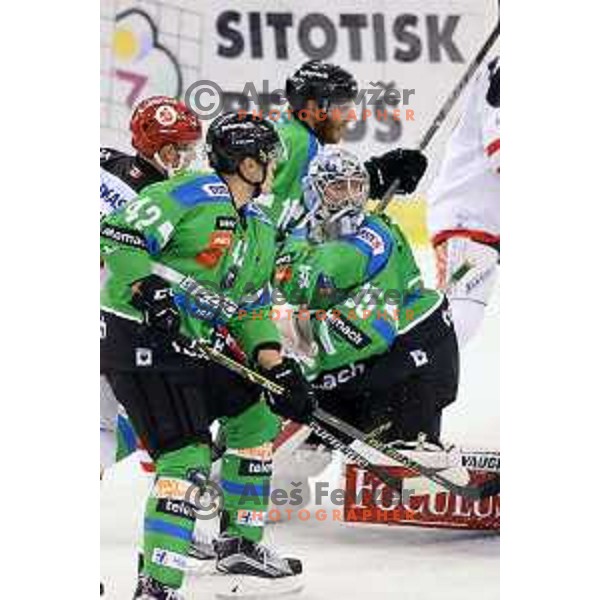 of Telemach Olimpija in action during ice-hockey match Telemach Olimpija-TWK Innsbruck in first round of EBEL league 2015/2016 in Hala Tivoli, Ljubljana, Slovenia on September 12, 2015