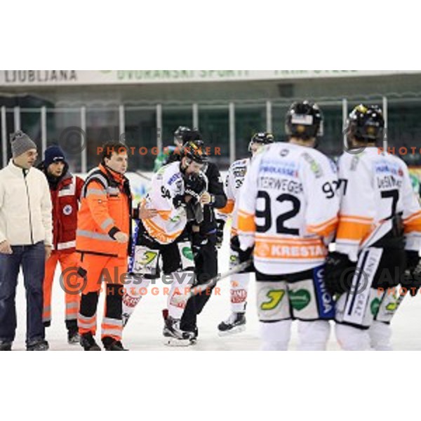  action during ice-hockey match Telemach Olimpija-Moser Medical Graz 99ers in EBEL league 2015/2016 in Tivoli Hall, Ljubljana, Slovenia on January 5, 2016