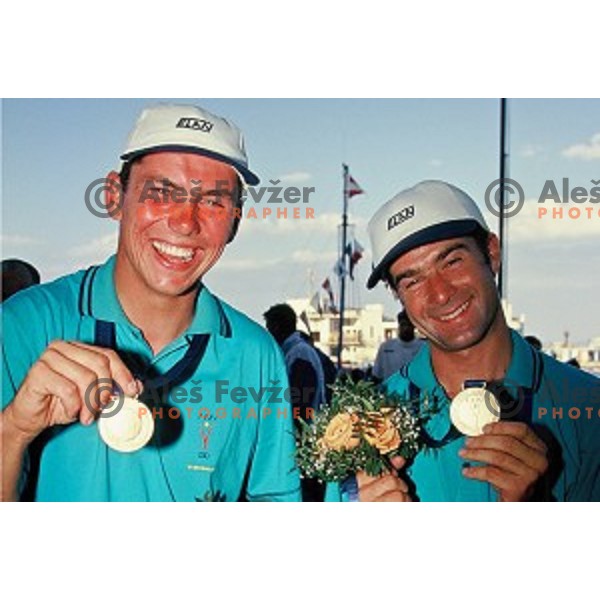 Mitja Margon and Tomaz Copi of Slovenia winners of 470 class sailing regatta at Bari 1997 Mediteranean Games, Italy