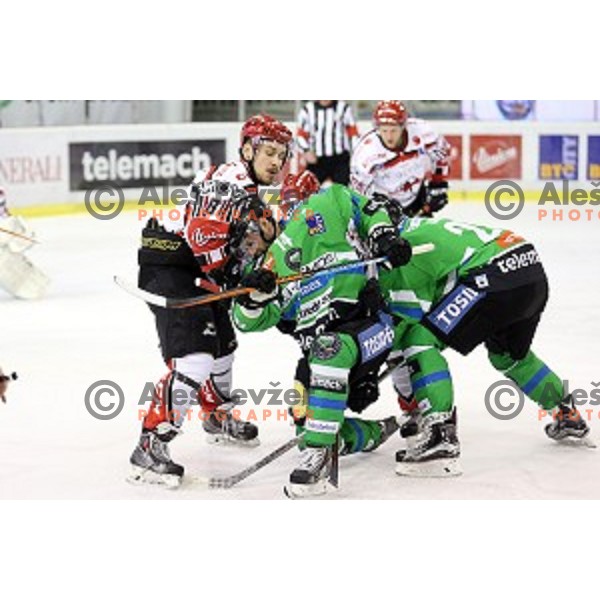 action during ice-hockey match Telemach Olimpija - SIJ Acroni Jesenice in the Final of Slovenian Championship, Tivoli Hall, Ljubljana, Slovenia on March 28, 2016