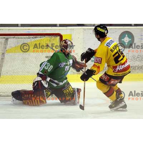 Bjornje missing penalty shot at match ZM Olimpija- Vienna Capitals in 4th round of EBEL league played in Ljubljana, Slovenia on 30.9.2007. ZM Olimpija won after penalty shot-out 4:3. Photo by Ales Fevzer 