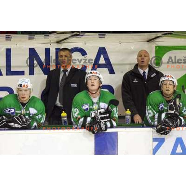 Rahmatulin (left) and Zajc at match ZM Olimpija- Vienna Capitals in 4th round of EBEL league played in Ljubljana, Slovenia on 30.9.2007. ZM Olimpija won after penalty shot-out 4:3. Photo by Ales Fevzer 