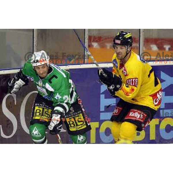 Vnuk (24) and Fox at match ZM Olimpija- Vienna Capitals in 4th round of EBEL league played in Ljubljana, Slovenia on 30.9.2007. ZM Olimpija won after penalty shot-out 4:3. Photo by Ales Fevzer 
