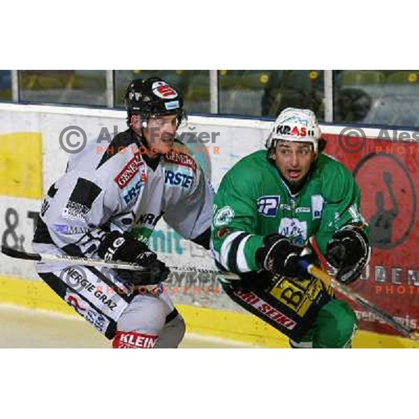 Coleman (55) and Yarema at match ZM Olimpija-Graz 99ers in Ebel league,played in Ljubljana,Slovenia 9.10.2007. Graz 99ers won the match 3:1.Photo by Ales Fevzer 