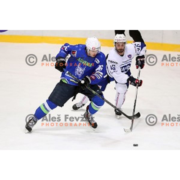 Nik Pem of Slovenia in action during EIHC Challenge ice-hockey match between Slovenia and France in Bled Ice Hall, Slovenia on November 4, 2016