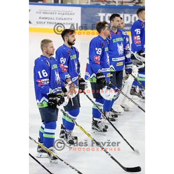 Ales Music of Slovenia in action during EIHC Challenge ice-hockey match between Slovenia and France in Bled Ice Hall, Slovenia on November 4, 2016