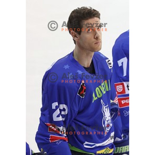 Luka Vidmar of Slovenia in action during EIHC Challenge ice-hockey match between Slovenia and France in Bled Ice Hall, Slovenia on November 4, 2016