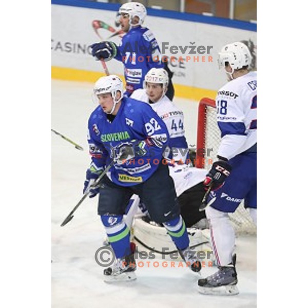 Anze Kuralt of Slovenia in action during EIHC Challenge ice-hockey match between Slovenia and France in Bled Ice Hall, Slovenia on November 4, 2016
