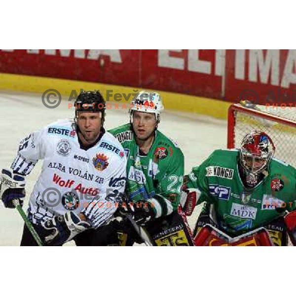 Kangyal (25), Kuznik (22) and Westlund at ice hockey match ZM Olimpija- Alba Volan in EBEL League, played in Ljubljana 19.10.2007.ZM Olimpija won 2:0.Photo by Ales Fevzer 