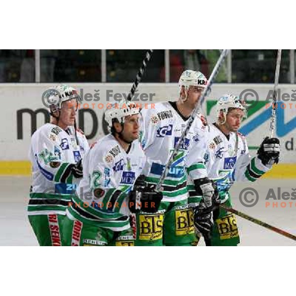 Salute at the end of the ice-hockey match ZM Olimpija- Black Wings Linz in EBEL league, played in Ljubljana 28.10.2007. Photo by Ales Fevzer 