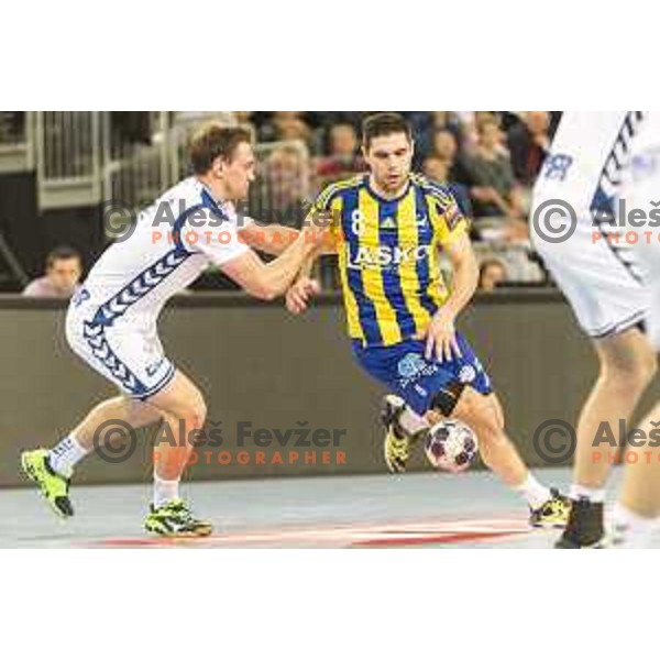Celje’s Blaz Janc (8) in action during EHF Champions League match between PPD Zagreb (Croatia) and Celje PL (Slovenia) in Arena Zagreb, Zagreb on March 9th, 2017 