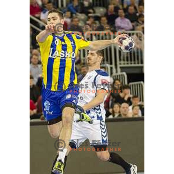 Celje’s Blaz Janc (8) in action during EHF Champions League match between PPD Zagreb (Croatia) and Celje PL (Slovenia) in Arena Zagreb, Zagreb on March 9th, 2017 