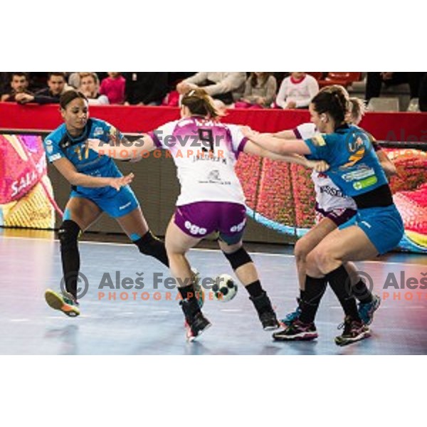 Elisabeth Omoregie in action during EHF Womens champions league match between Krim Mercator and Midtylland in Ljubljana, Slovenia on March 11, 2017
