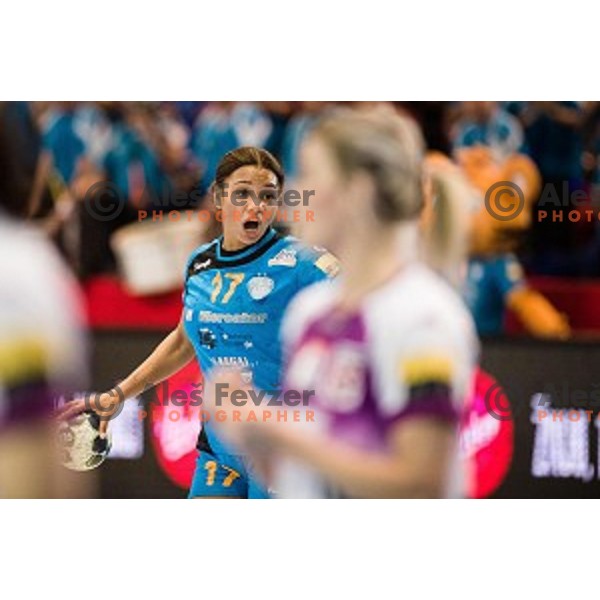 Elisabeth Omoregie in action during EHF Womens champions league match between Krim Mercator and Midtylland in Ljubljana, Slovenia on March 11, 2017