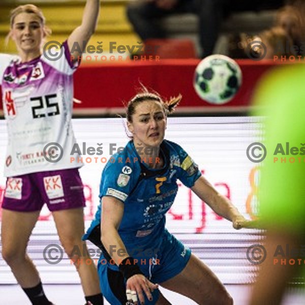 Vesna Milovanovic Litre in action during EHF Womens champions league match between Krim Mercator and Midtylland in Ljubljana, Slovenia on March 11, 2017