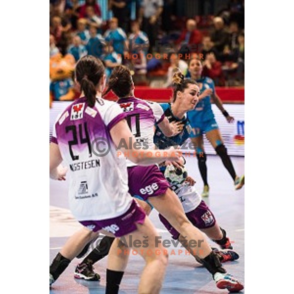 Vesna Milovanovic Litre in action during EHF Womens champions league match between Krim Mercator and Midtylland in Ljubljana, Slovenia on March 11, 2017
