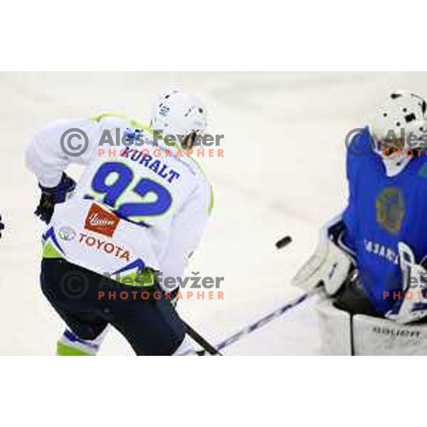action during friendly ice-hockey match between Slovenia and Kazakhstan in Ljubljana on April 15, 2017