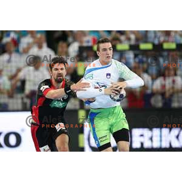 Nik Henigman in action during Euro 2018 Qualifyers handball match between Slovenia and Germany in SRC Stozice, Ljubljana, Slovenia on May 3,2017