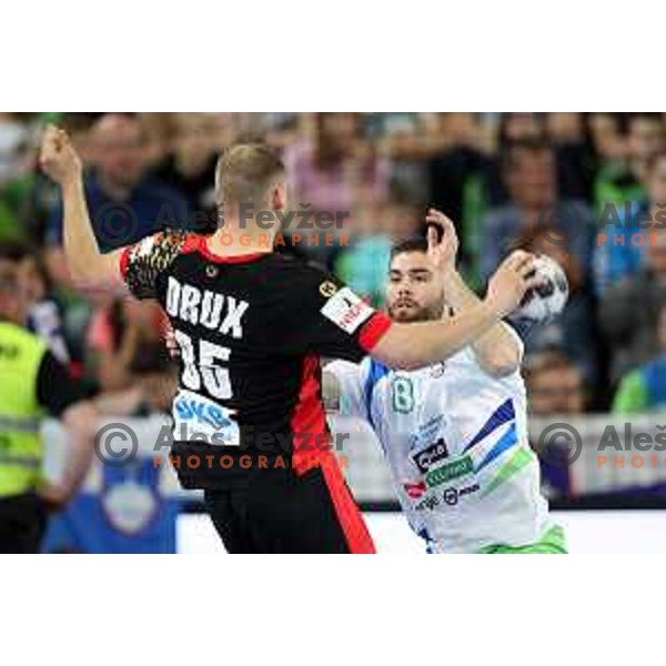 Blaz Janc in action during Euro 2018 Qualifyers handball match between Slovenia and Germany in SRC Stozice, Ljubljana, Slovenia on May 3,2017